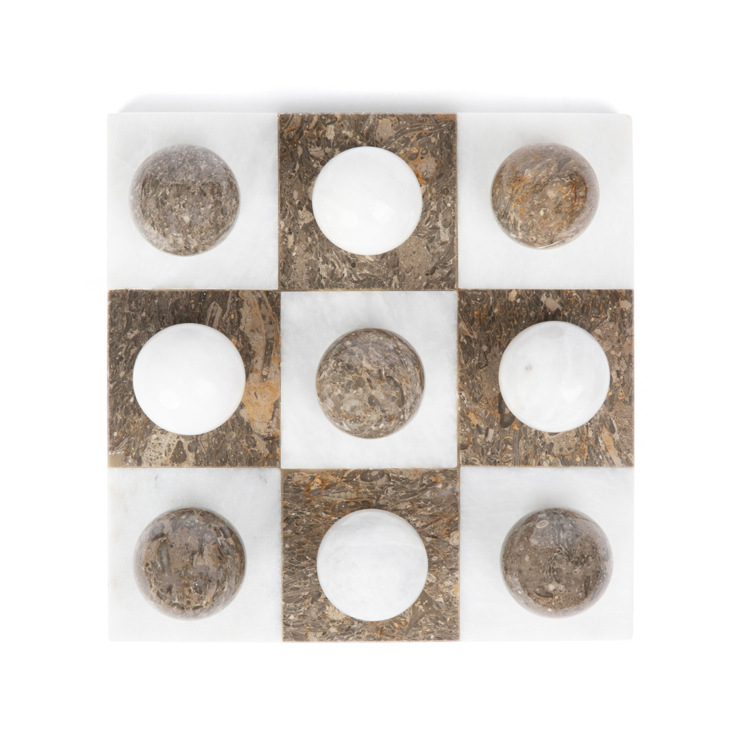 Italian Marble Tic Tac Toe Set (Brown and White)