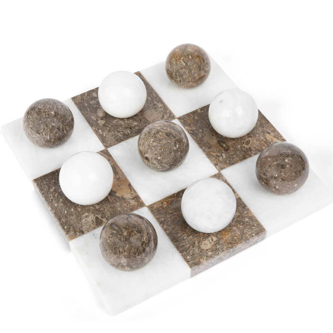 Italian Marble Tic Tac Toe Set (Brown and White)