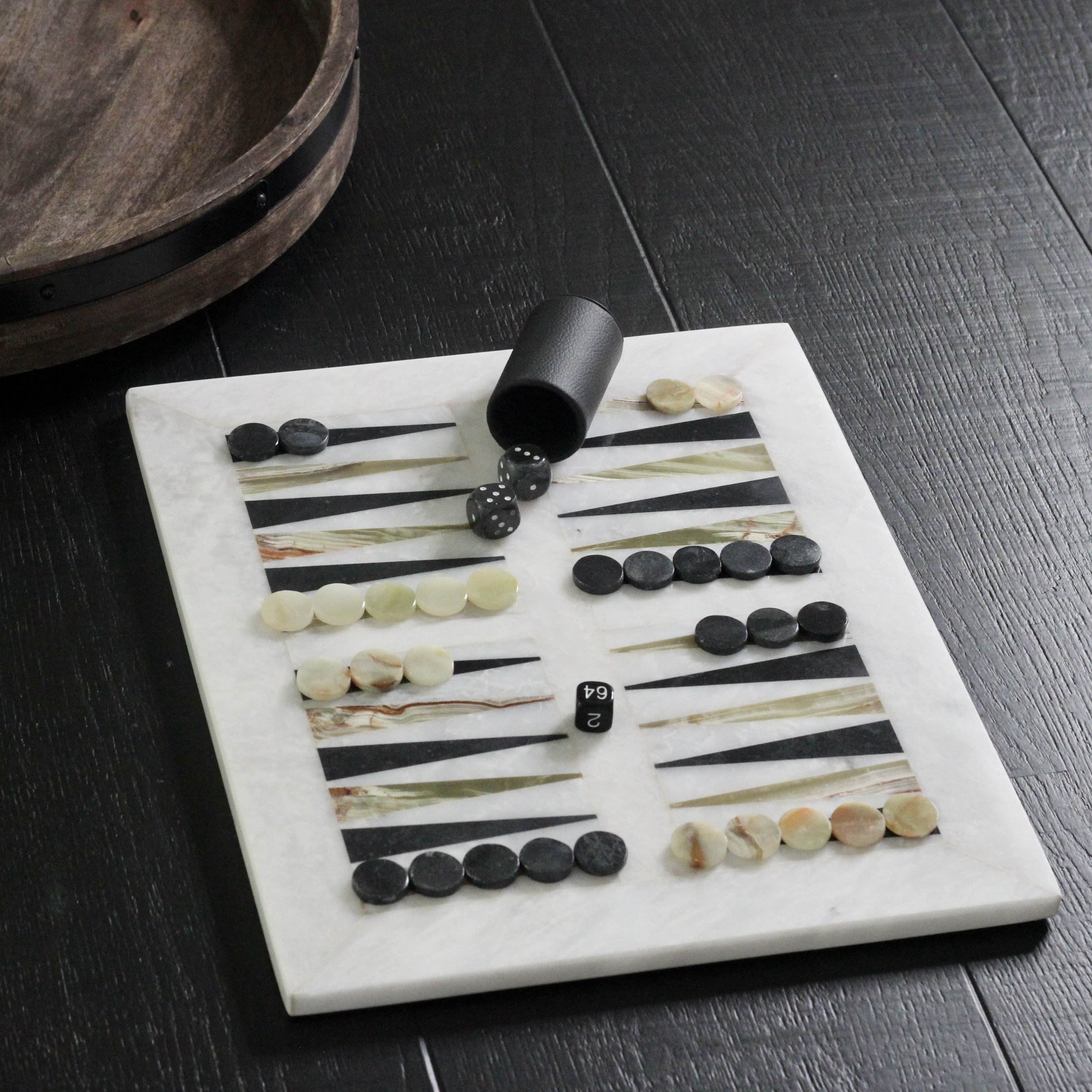 Luxury Marble Backgammon Set (Green Onyx and Black)
