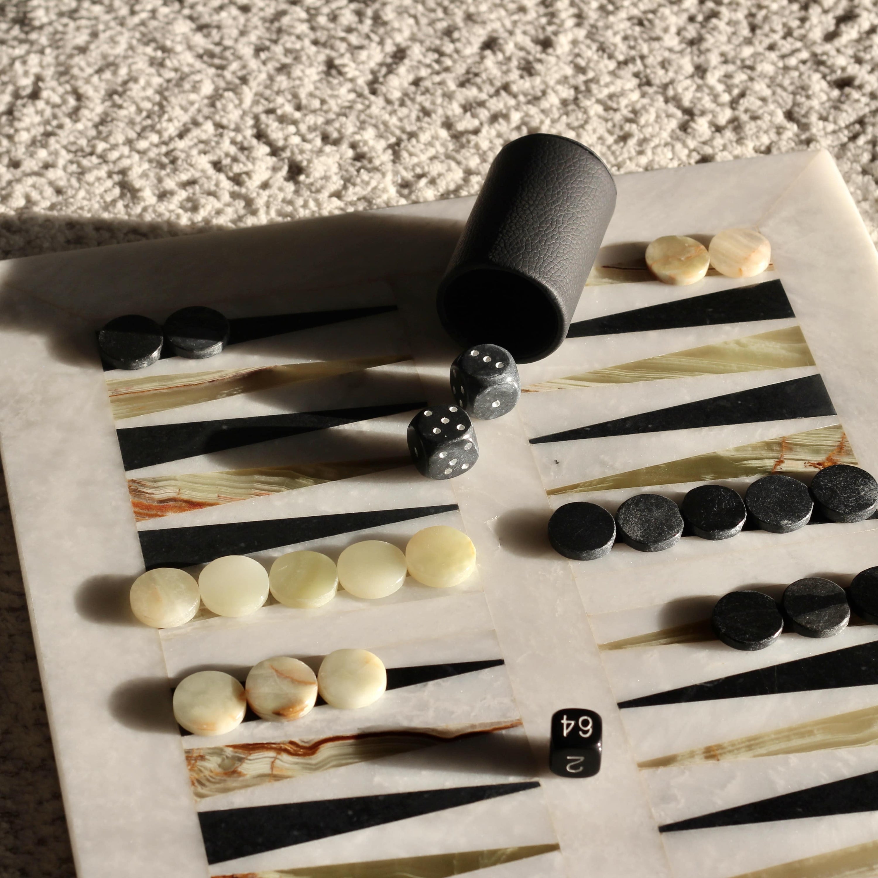 Luxury Marble Backgammon Set (Green Onyx and Black)