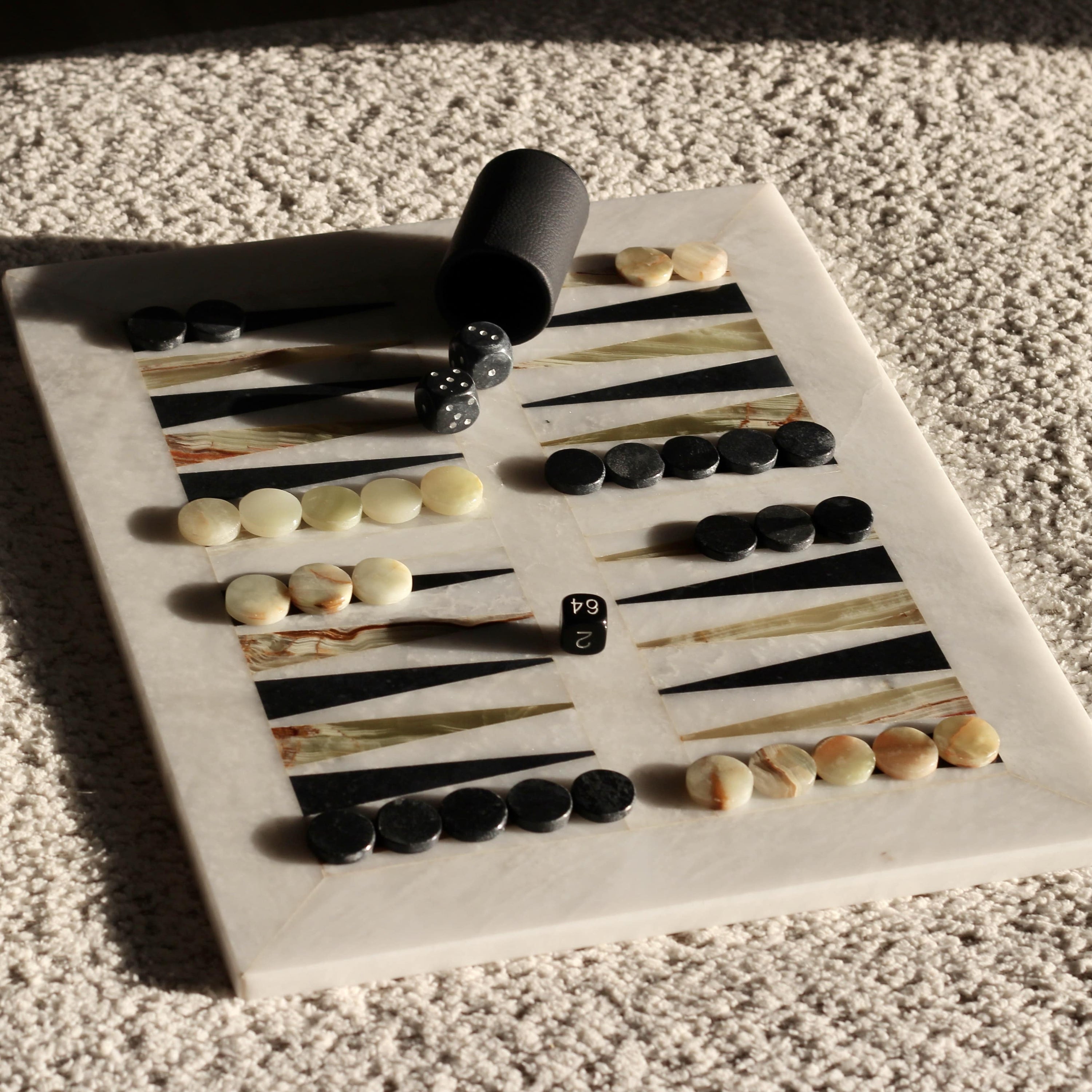 Luxury Marble Backgammon Set (Green Onyx and Black)