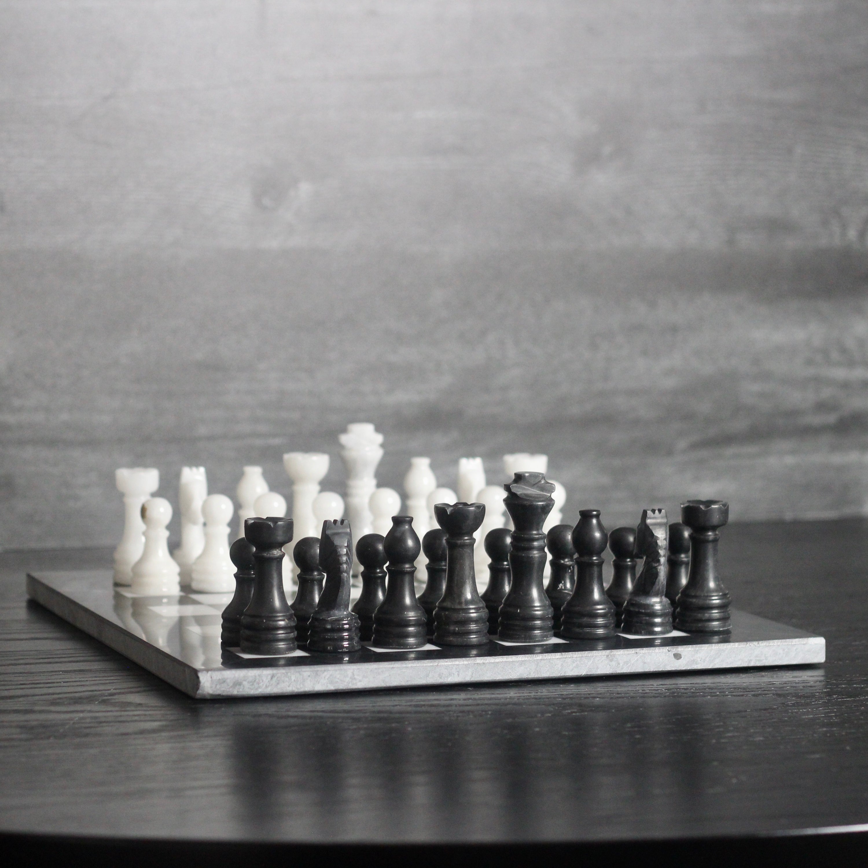 Marble Chess Set with Storage Case - Black and White