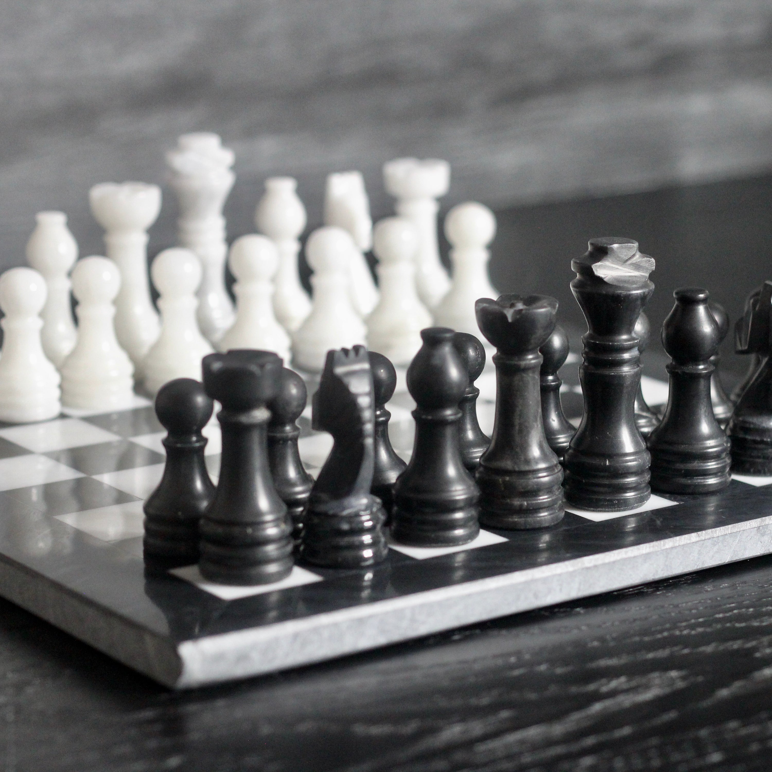 Marble Chess Set with Storage Case - Black and White