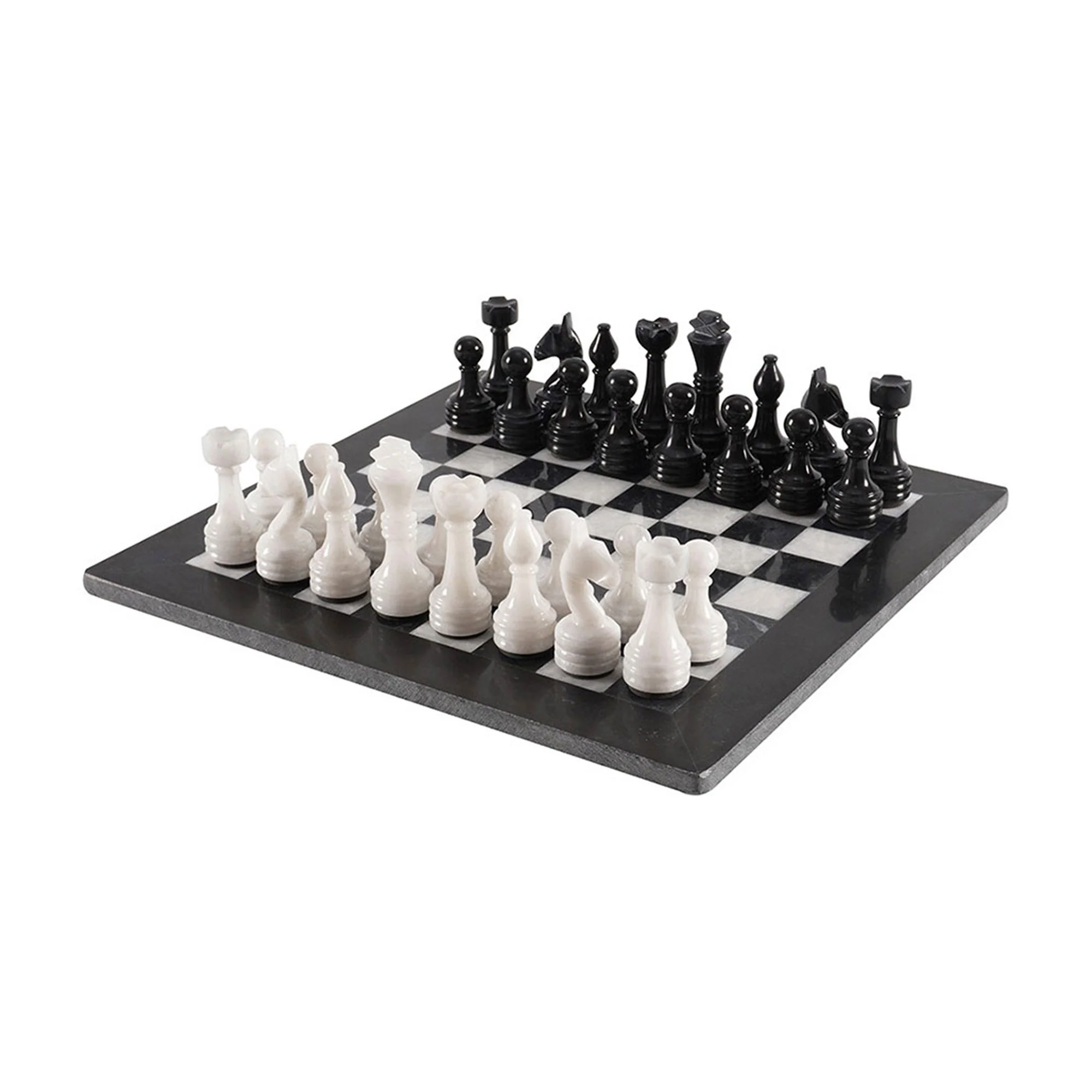 Marble Chess Set with Storage Case - Black and White