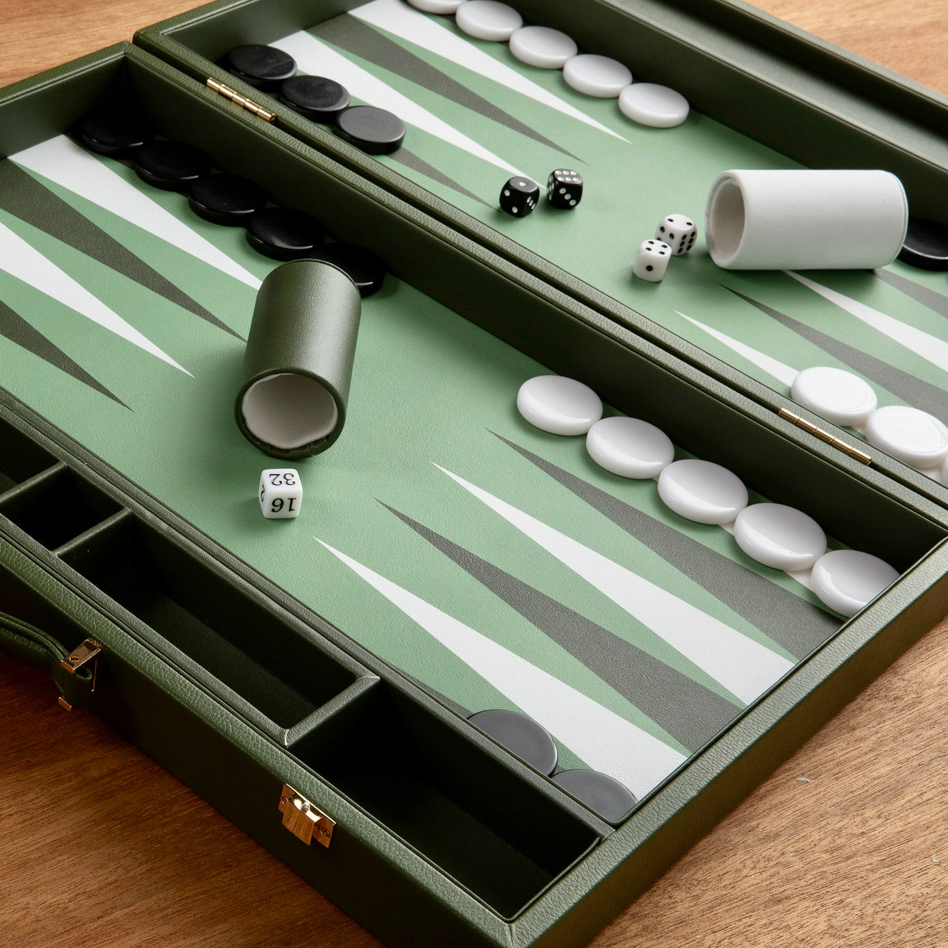 Leather Backgammon Set - Green and White