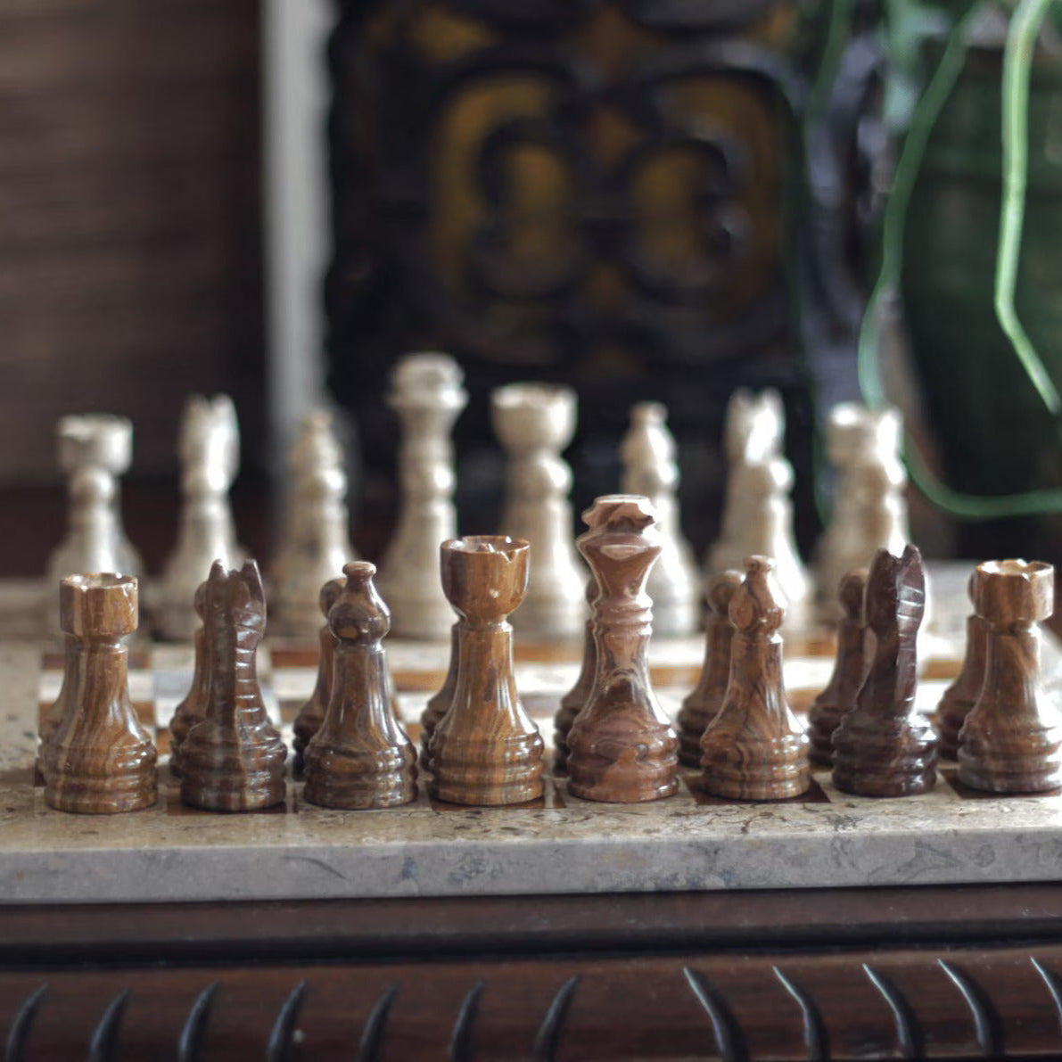 Marble Chess Set with Storage Case - Coffee and Brown