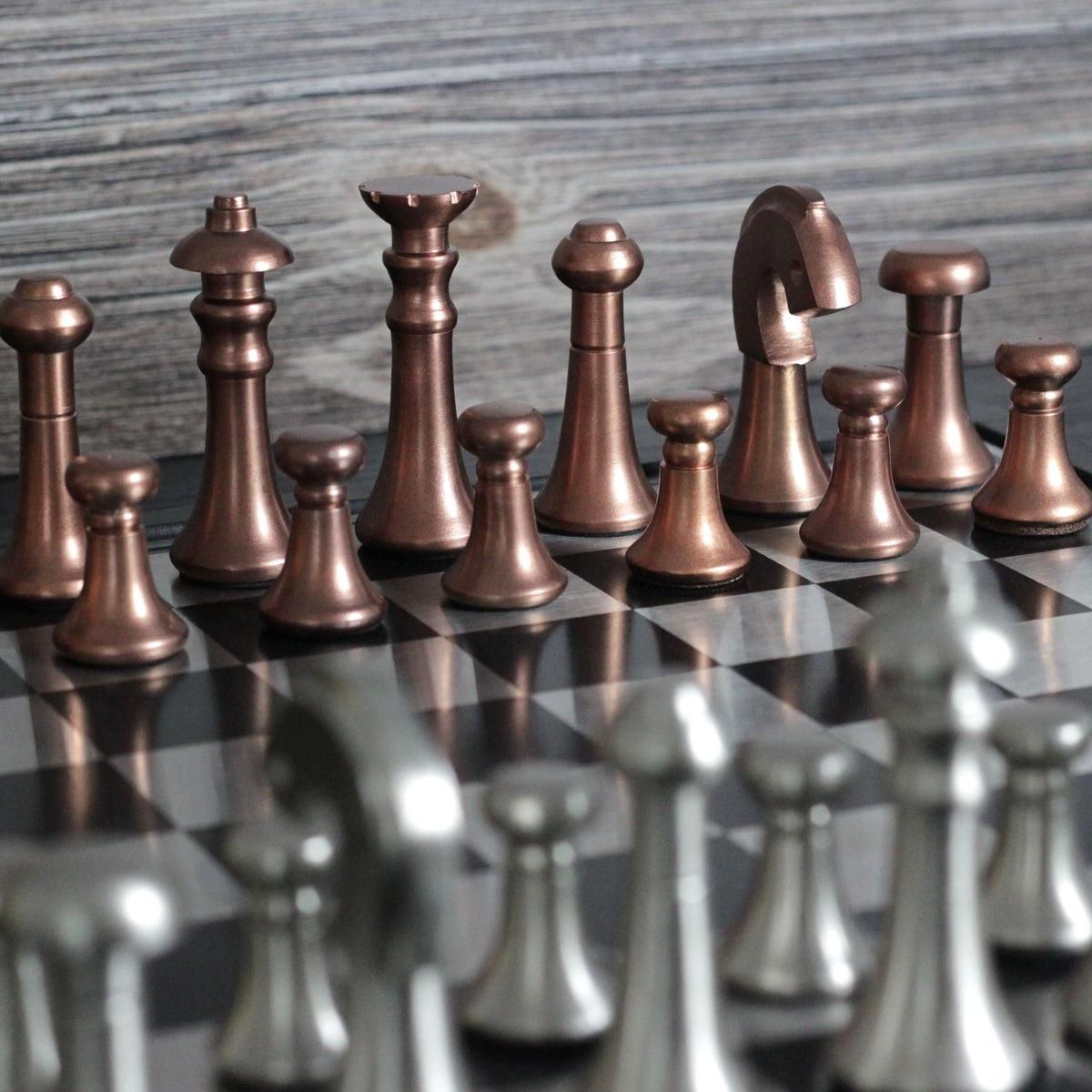 The Modern Defense - Silver and Copper Metallic Chess Set - Marble Cultures