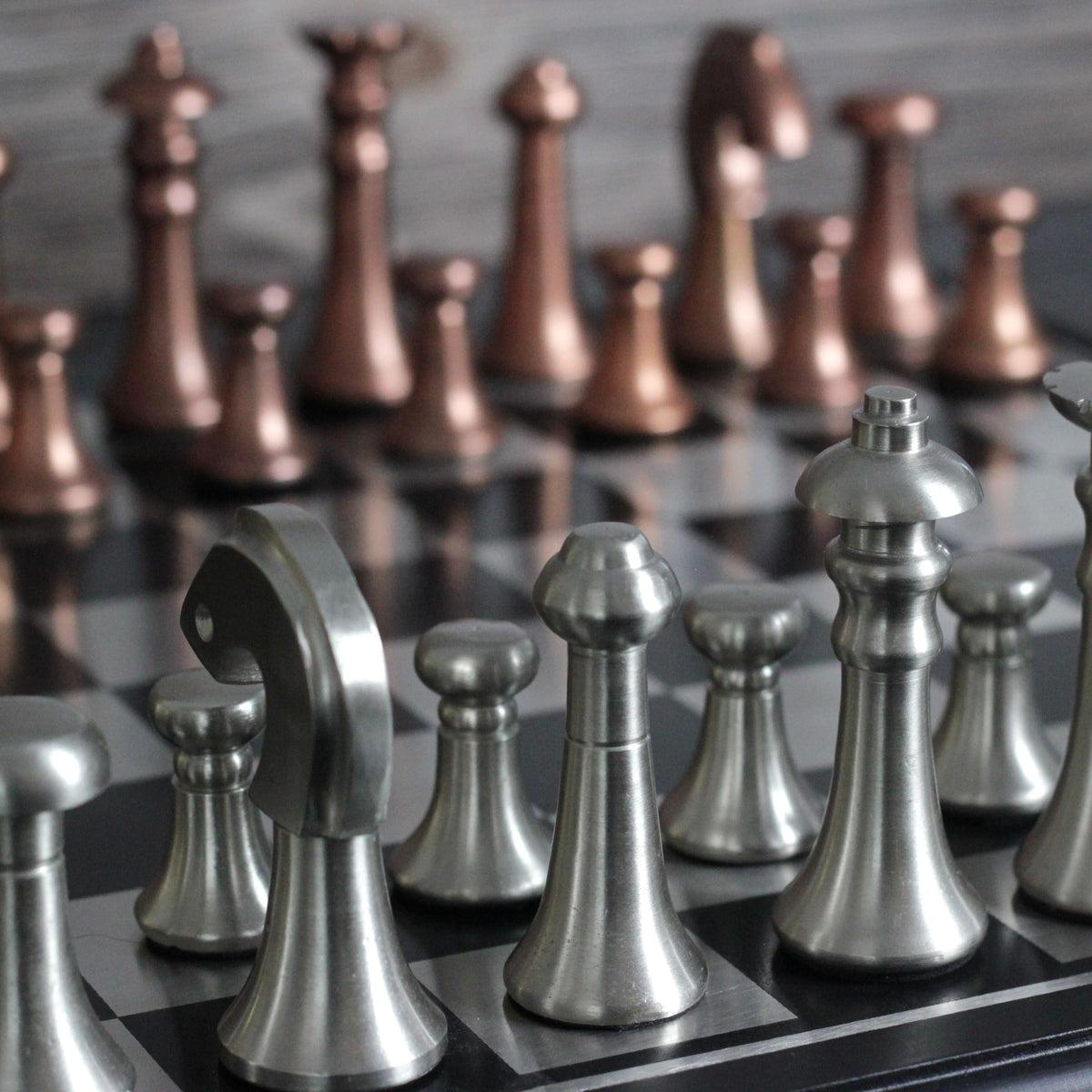 The Modern Defense - Silver and Copper Metallic Chess Set - Marble Cultures
