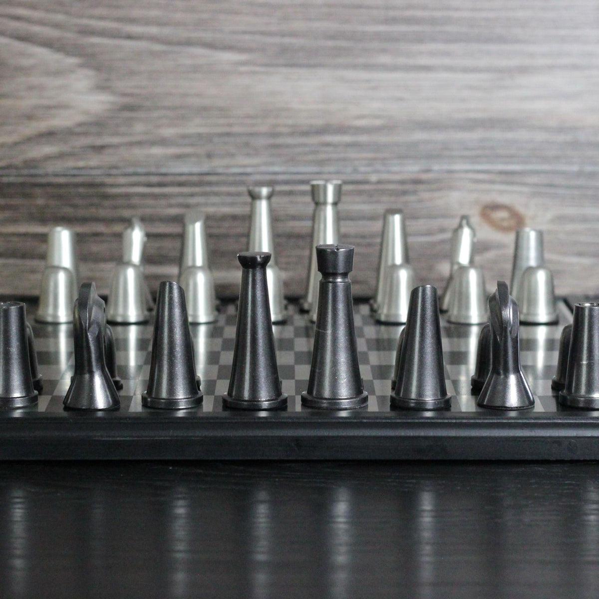 Scandinavian Defense - Art Deco Black and Silver Metallic Chess Set - Marble Cultures