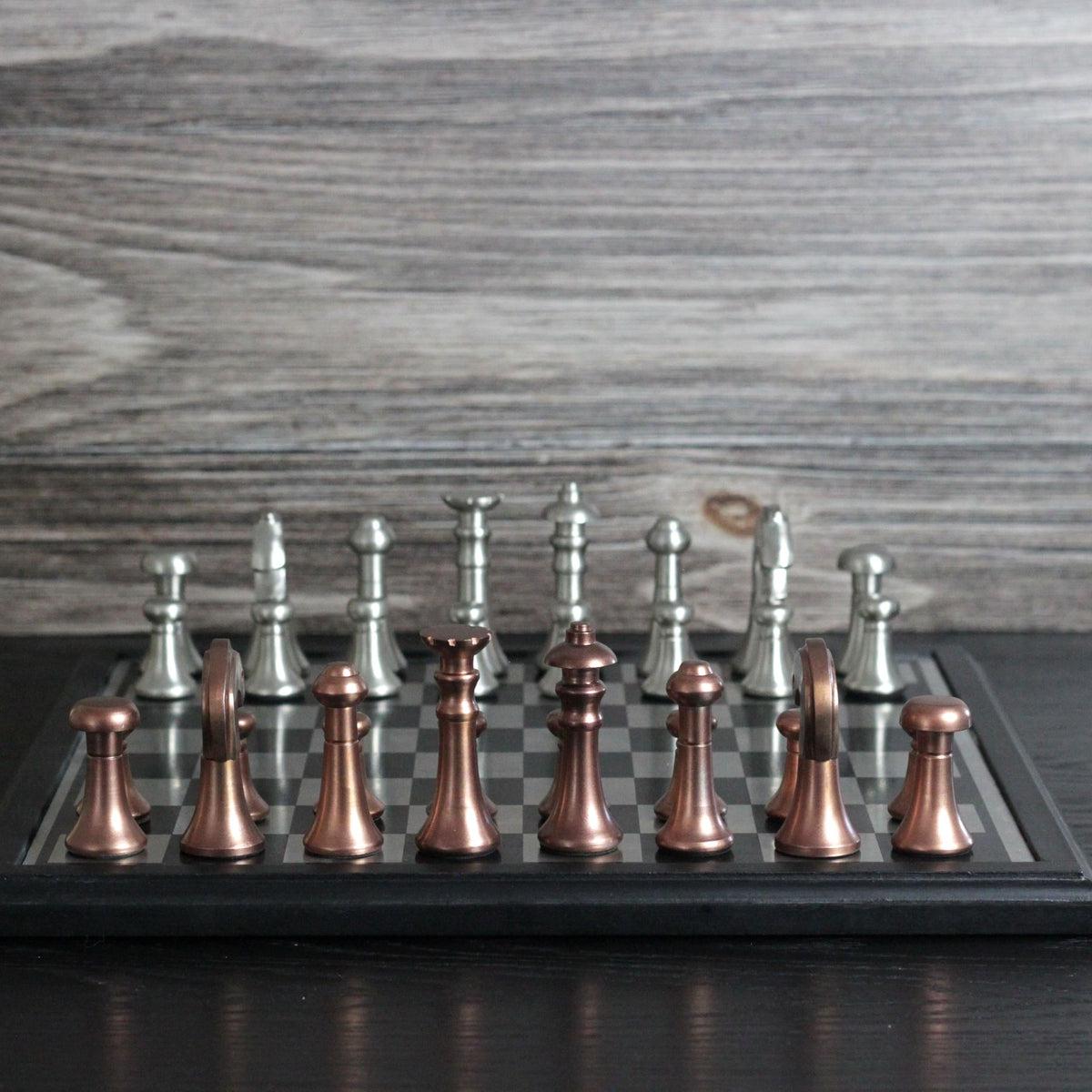 The Modern Defense - Silver and Copper Metallic Chess Set - Marble Cultures