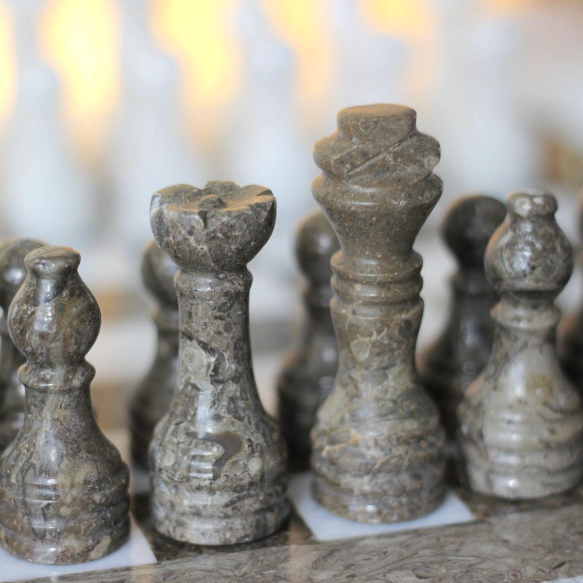 Marble Chess Set with Storage Case - Oceanic and White - Marble Cultures