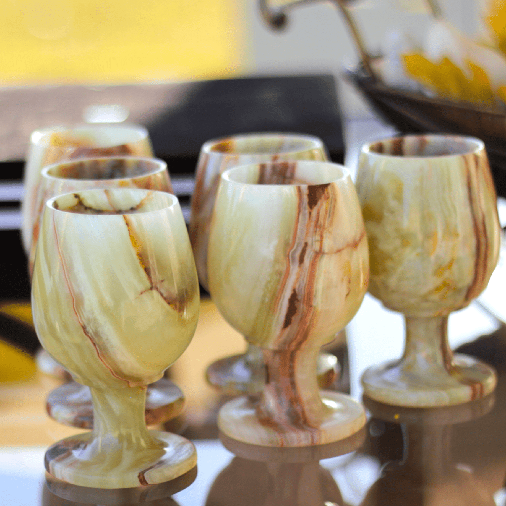 10 oz. Green Onyx Wine Glasses Gift Set - Marble Cultures