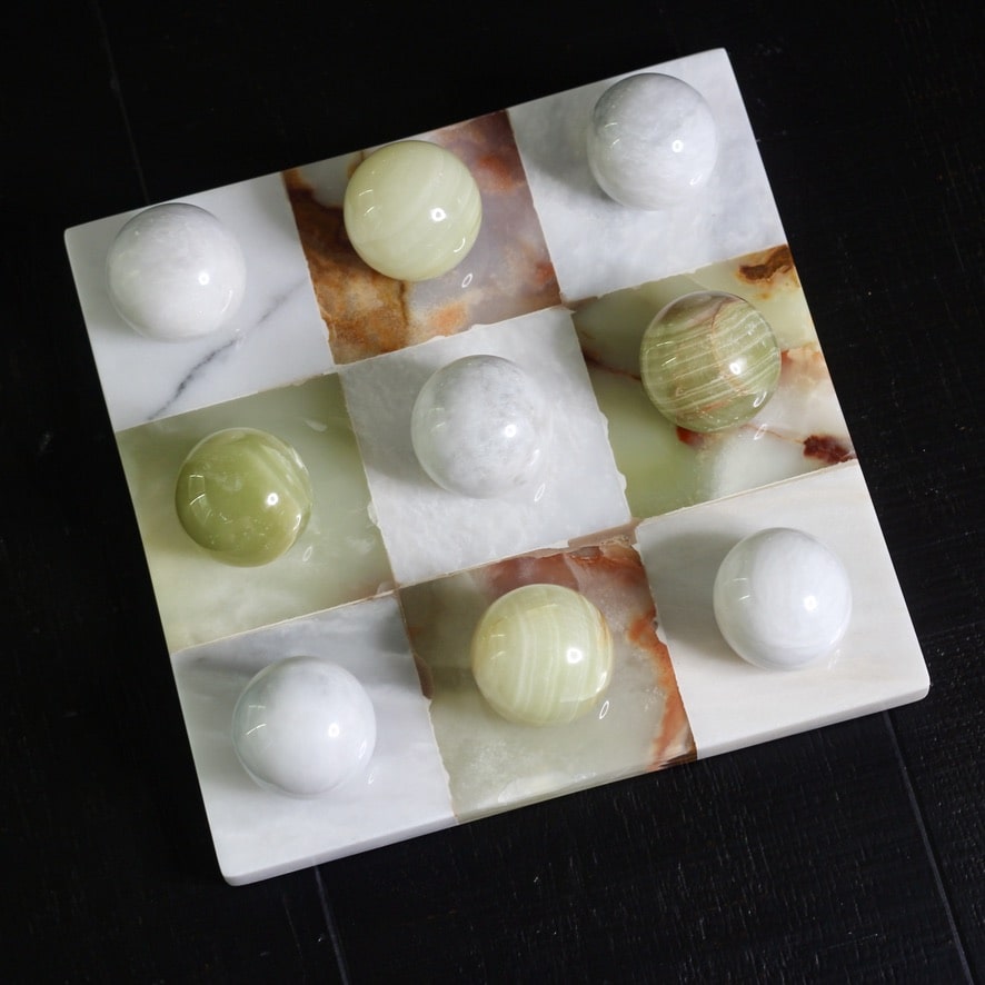 Italian Marble Tic Tac Toe Set (Green Onyx and White)