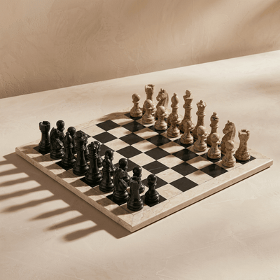 Marble Chess Set with Storage Case - Coral and Black