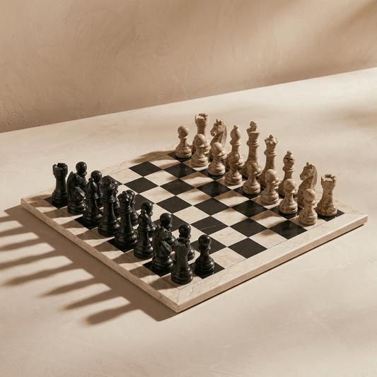 Marble Chess Set with Storage Case - Coral and Black - Marble Cultures