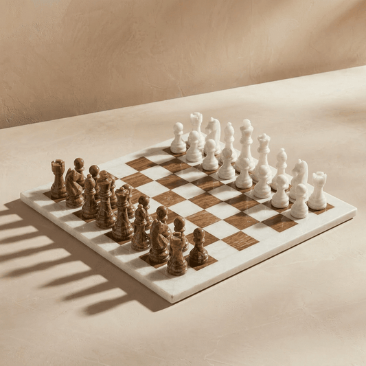 Marble Chess Set with Storage Case - Brown and White - Marble Cultures