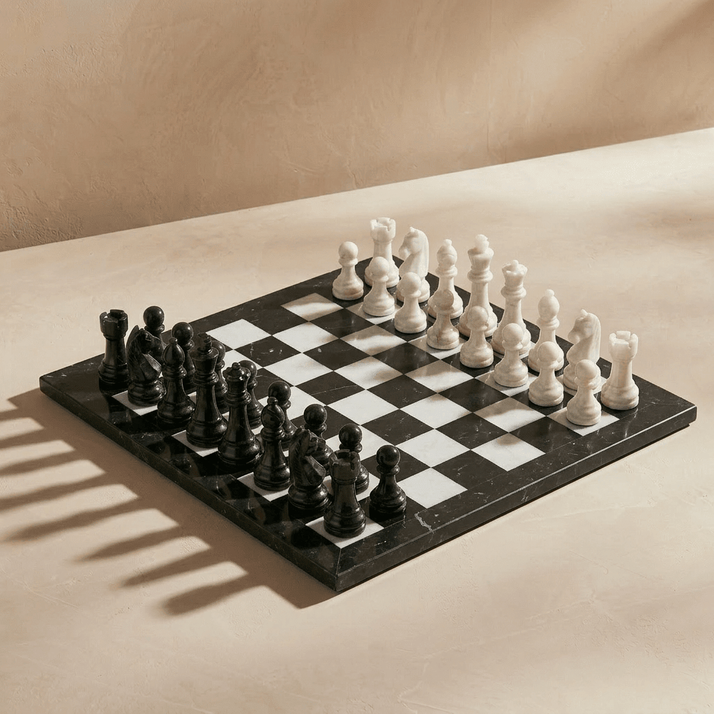 Marble Chess Set with Storage Case - Black and White - Marble Cultures