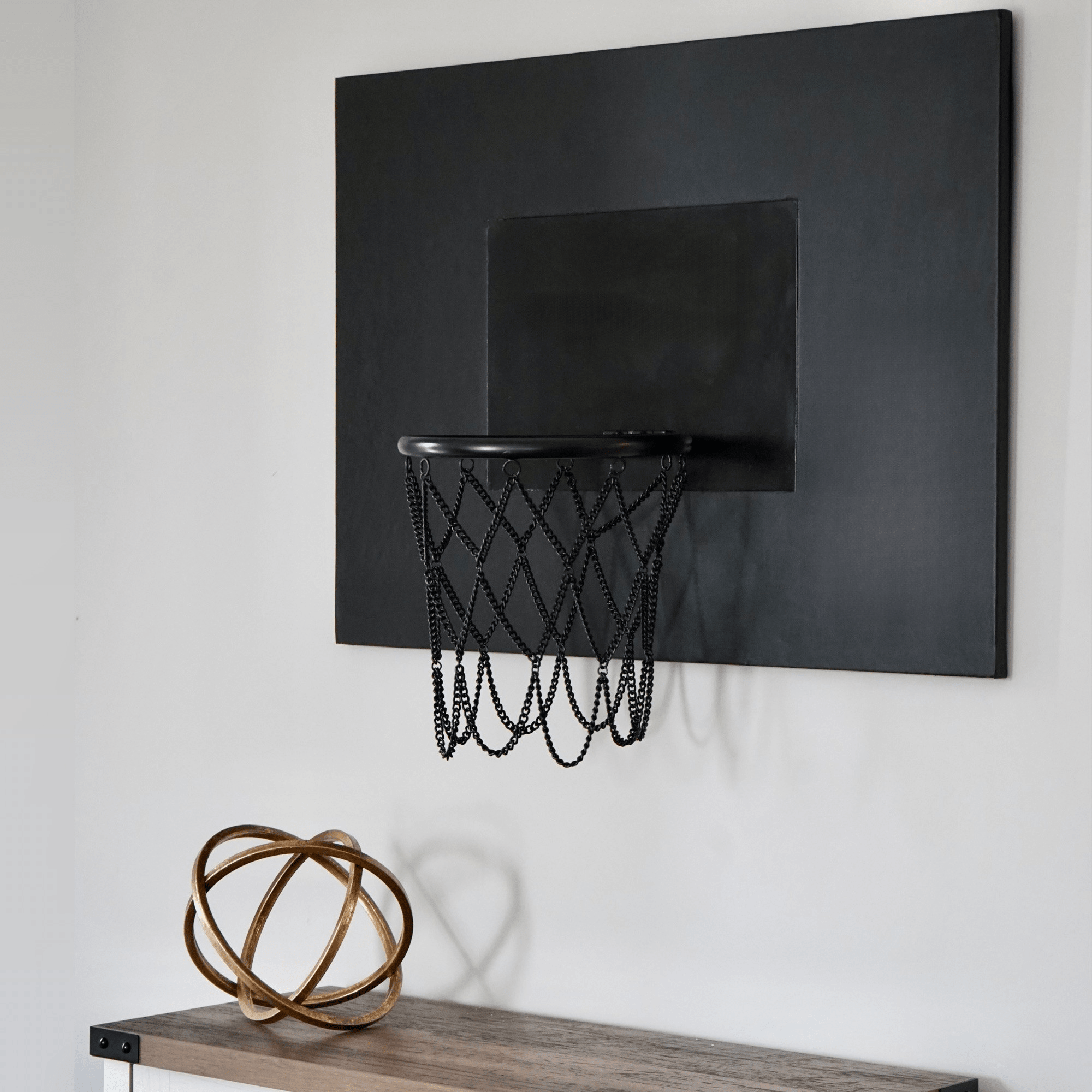 Black Leather Basketball Hoop: Wall Mounted Sports Decor - Marble Cultures