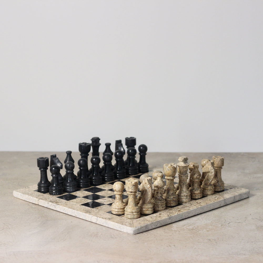 Marble Chess Set with Storage Case - Coral and Black