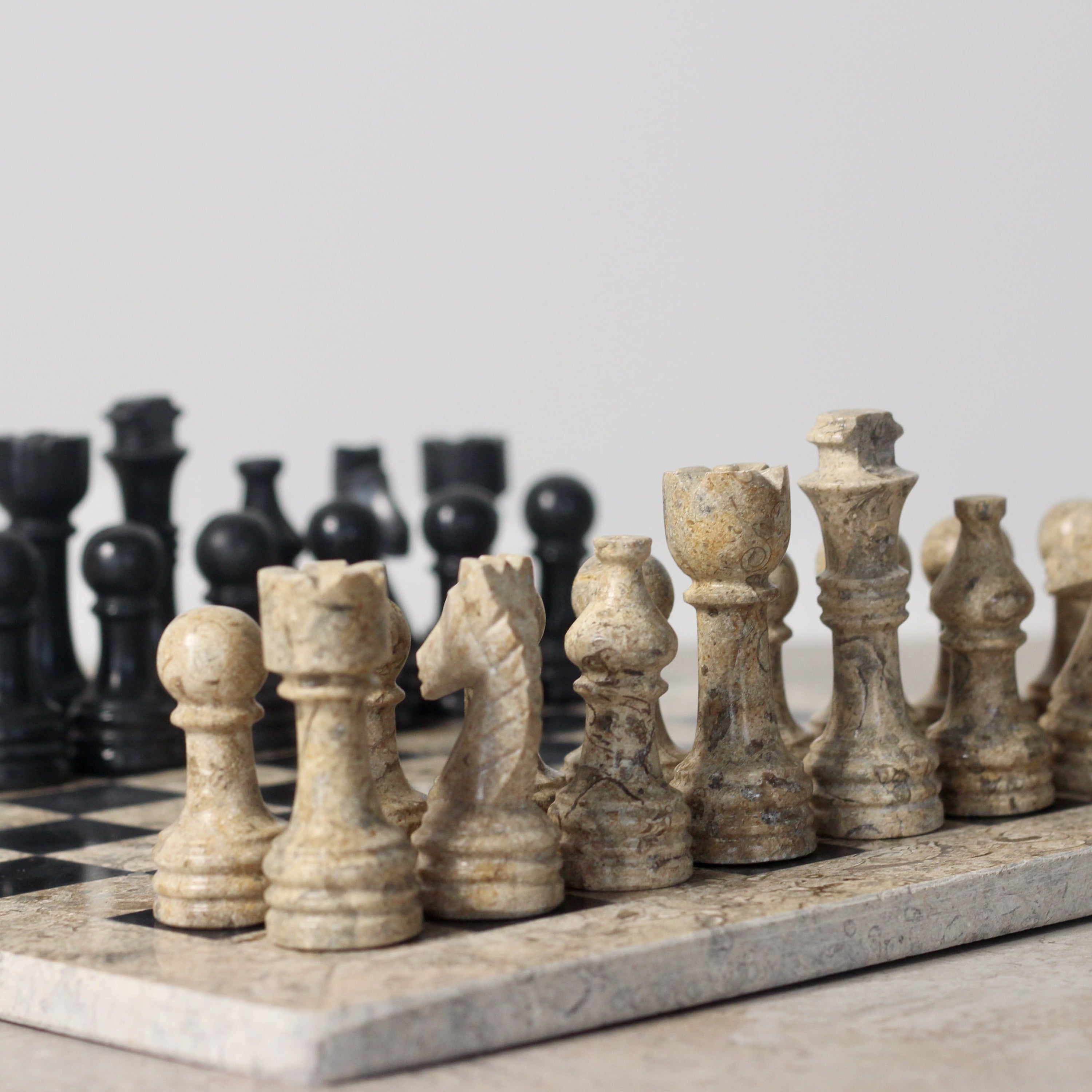 Marble Chess Set with Storage Case - Coral and Black