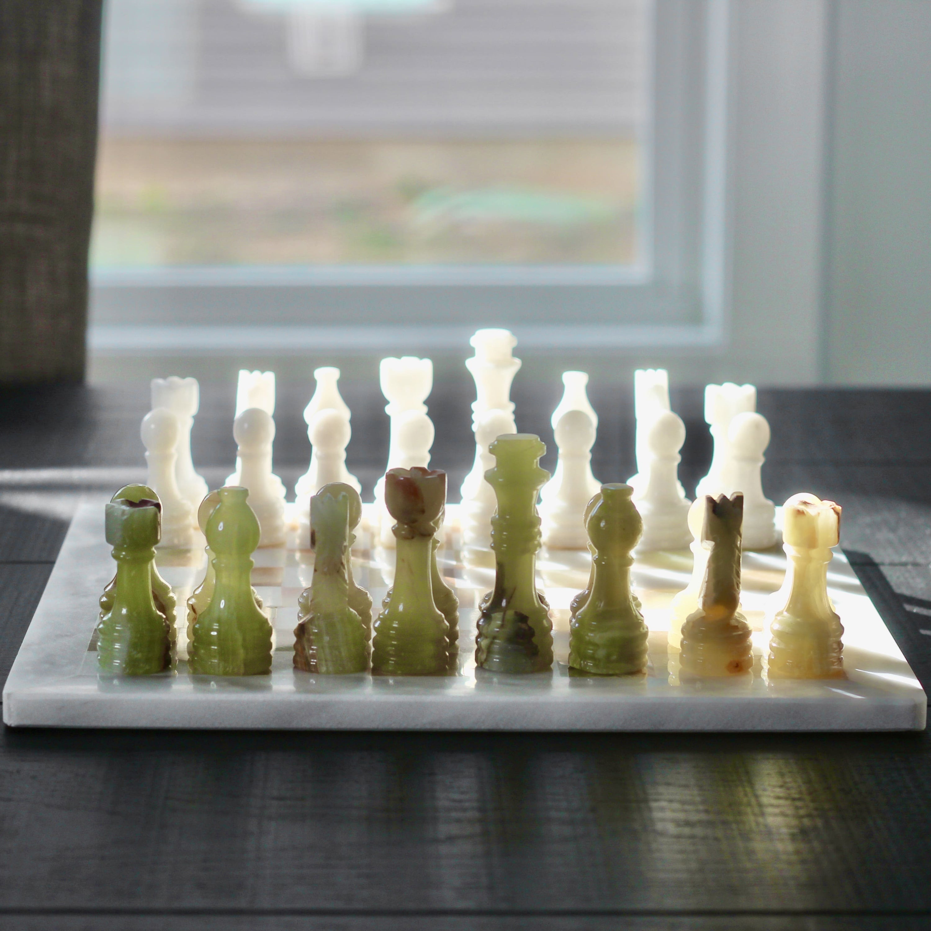 Marble Chess Set with Storage Case - White and Onyx