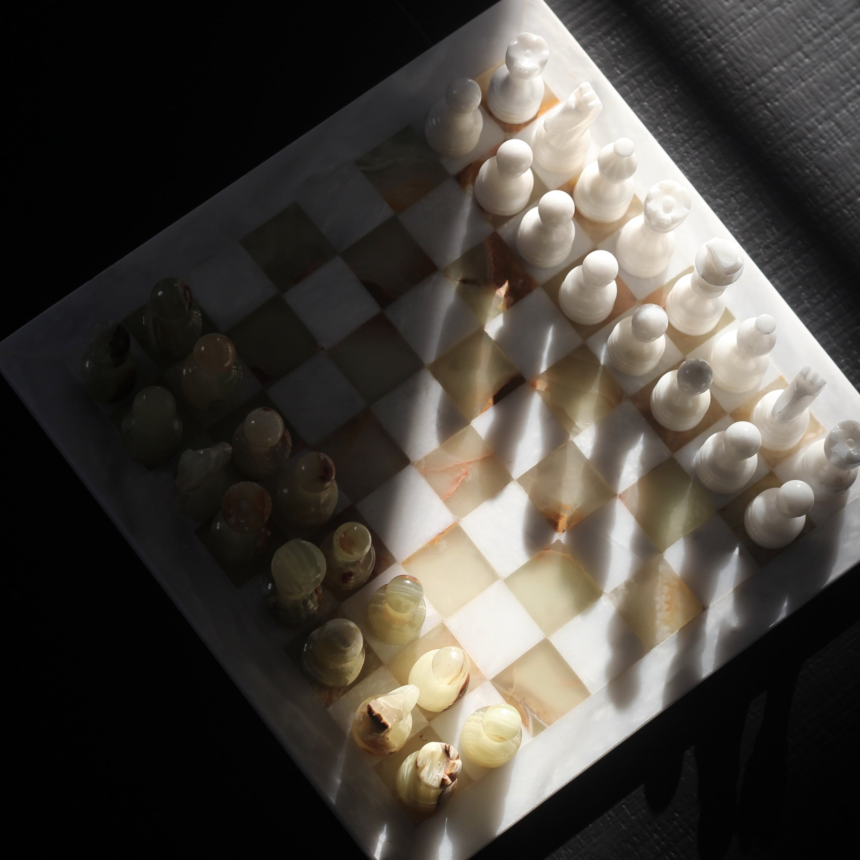Marble Chess Set with Storage Case - White and Onyx