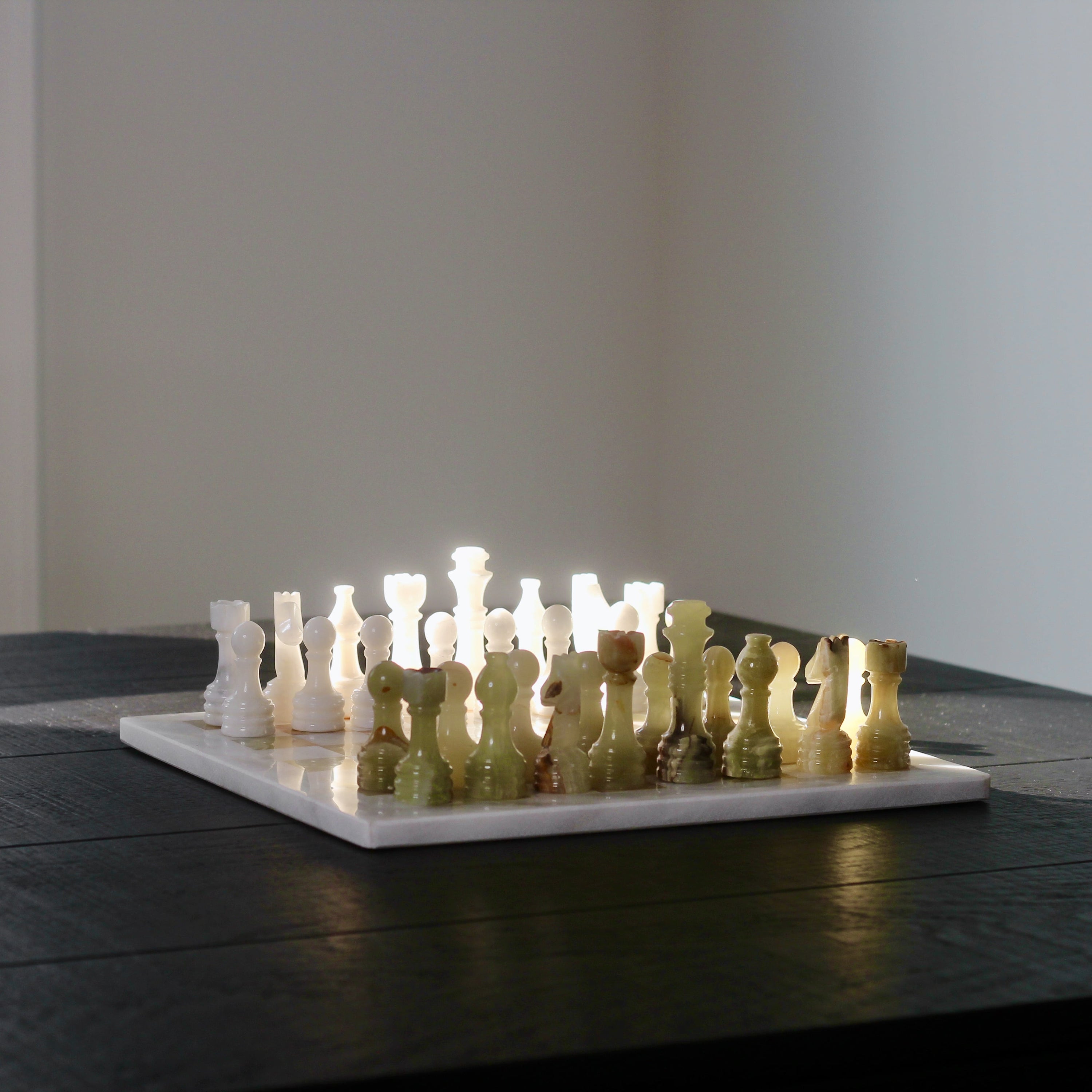 Marble Chess Set with Storage Case - White and Onyx