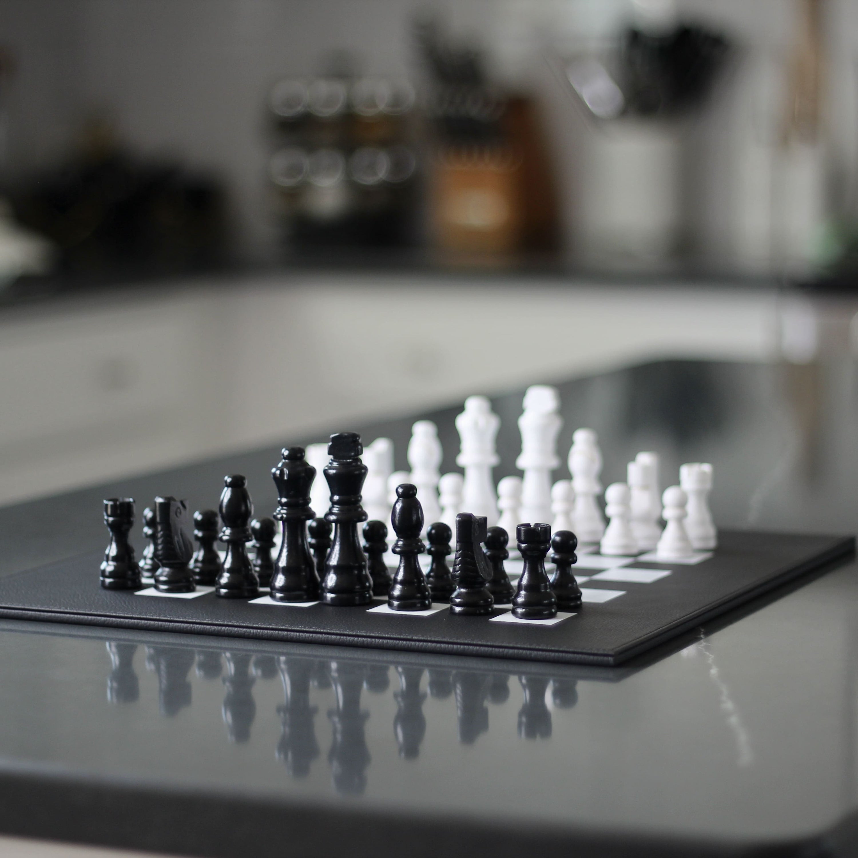 Leather Chess Set with Case - Black and White