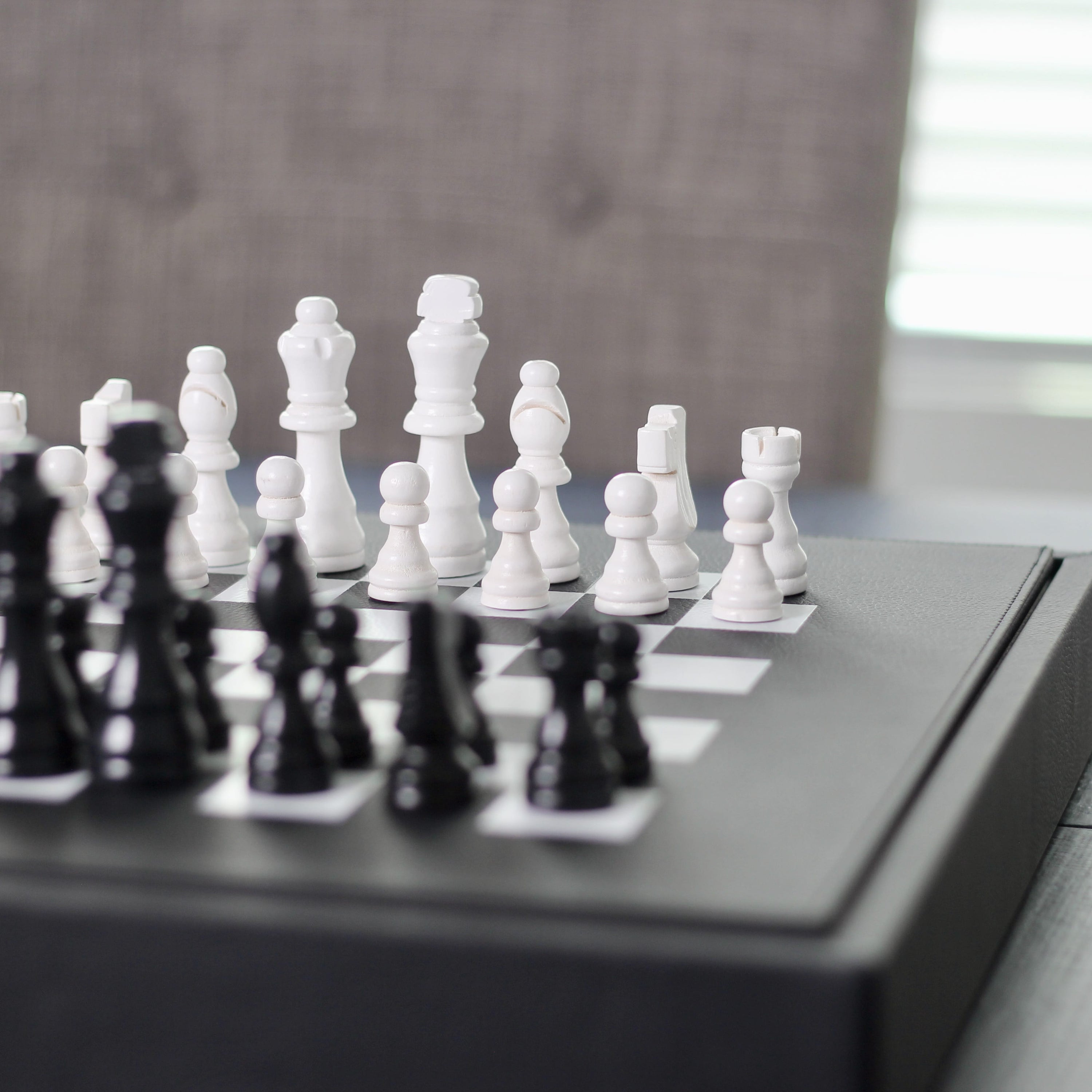 Leather Chess Set with Case - Black and White