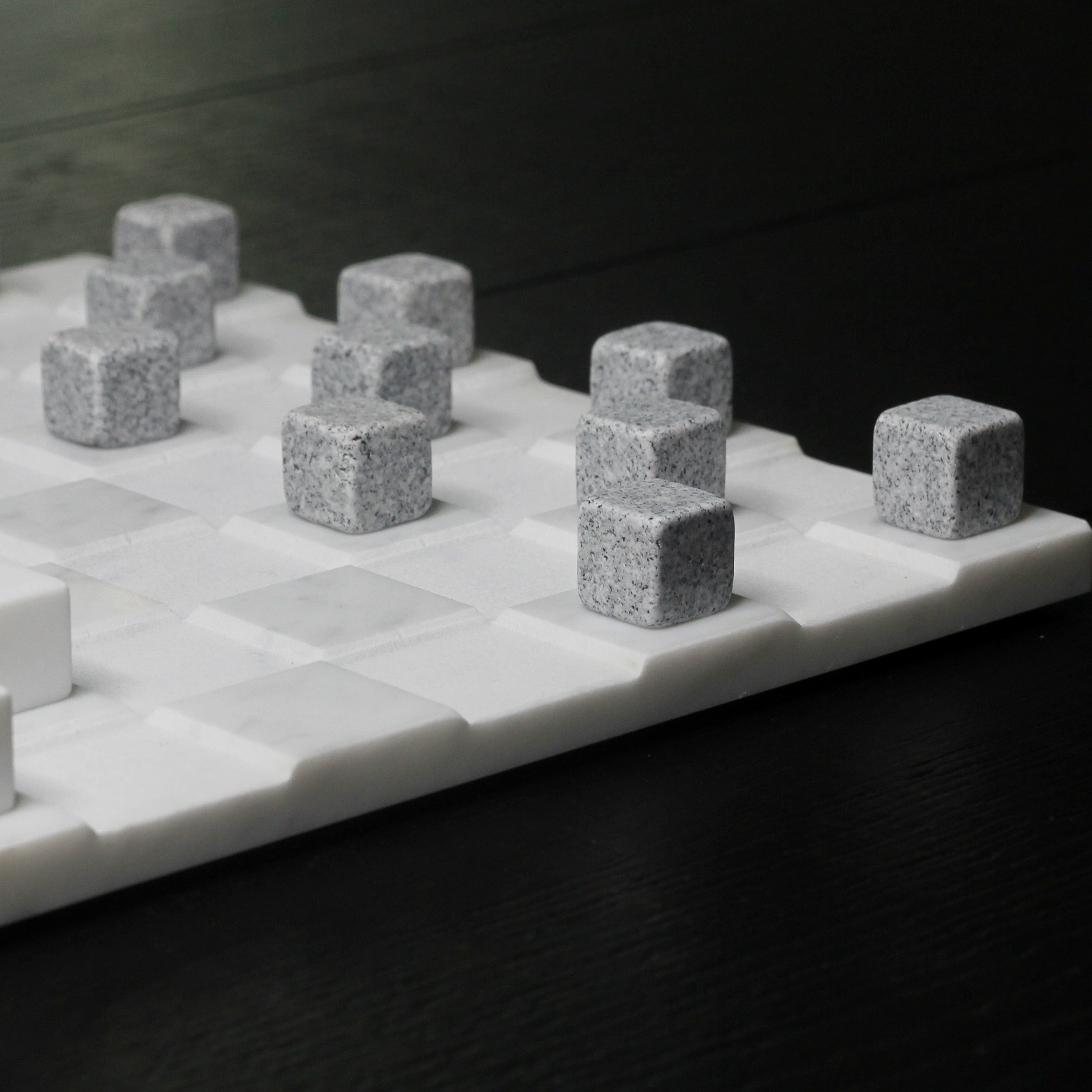 Stone Checkers Set - White Carrara