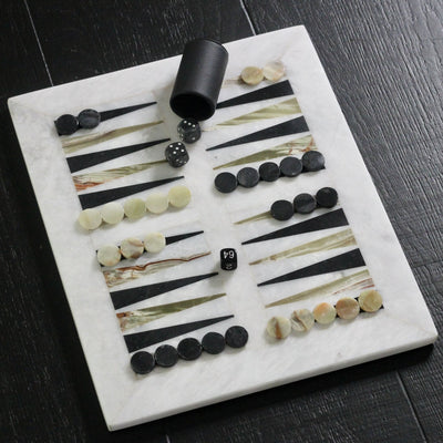Luxury Marble Backgammon Set (Green Onyx and Black)