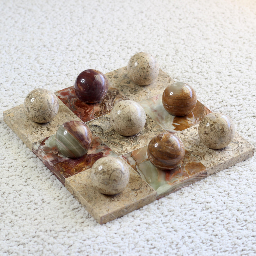 Italian Marble Tic Tac Toe Set (Brown and Coral)