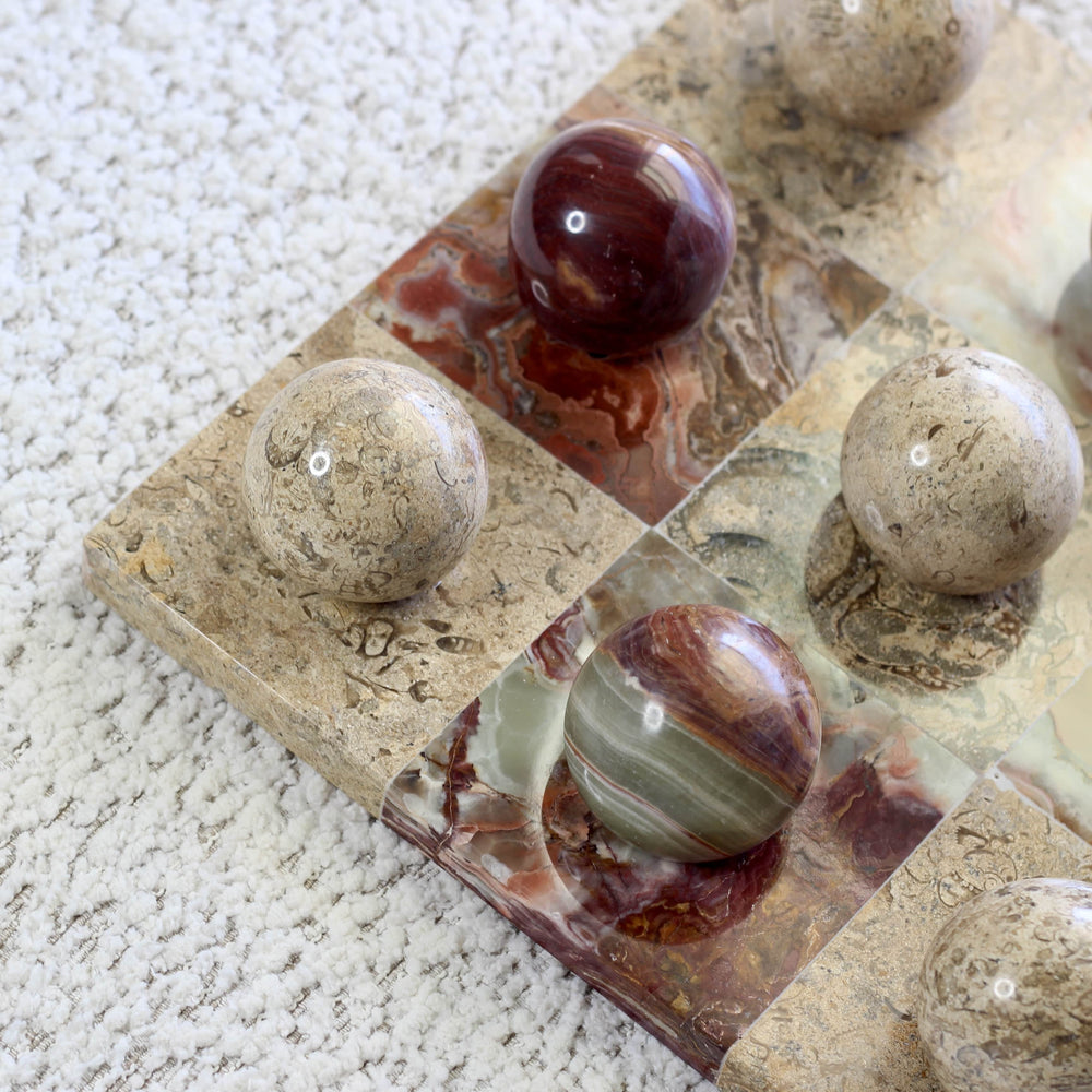 Italian Marble Tic Tac Toe Set (Brown and Coral)