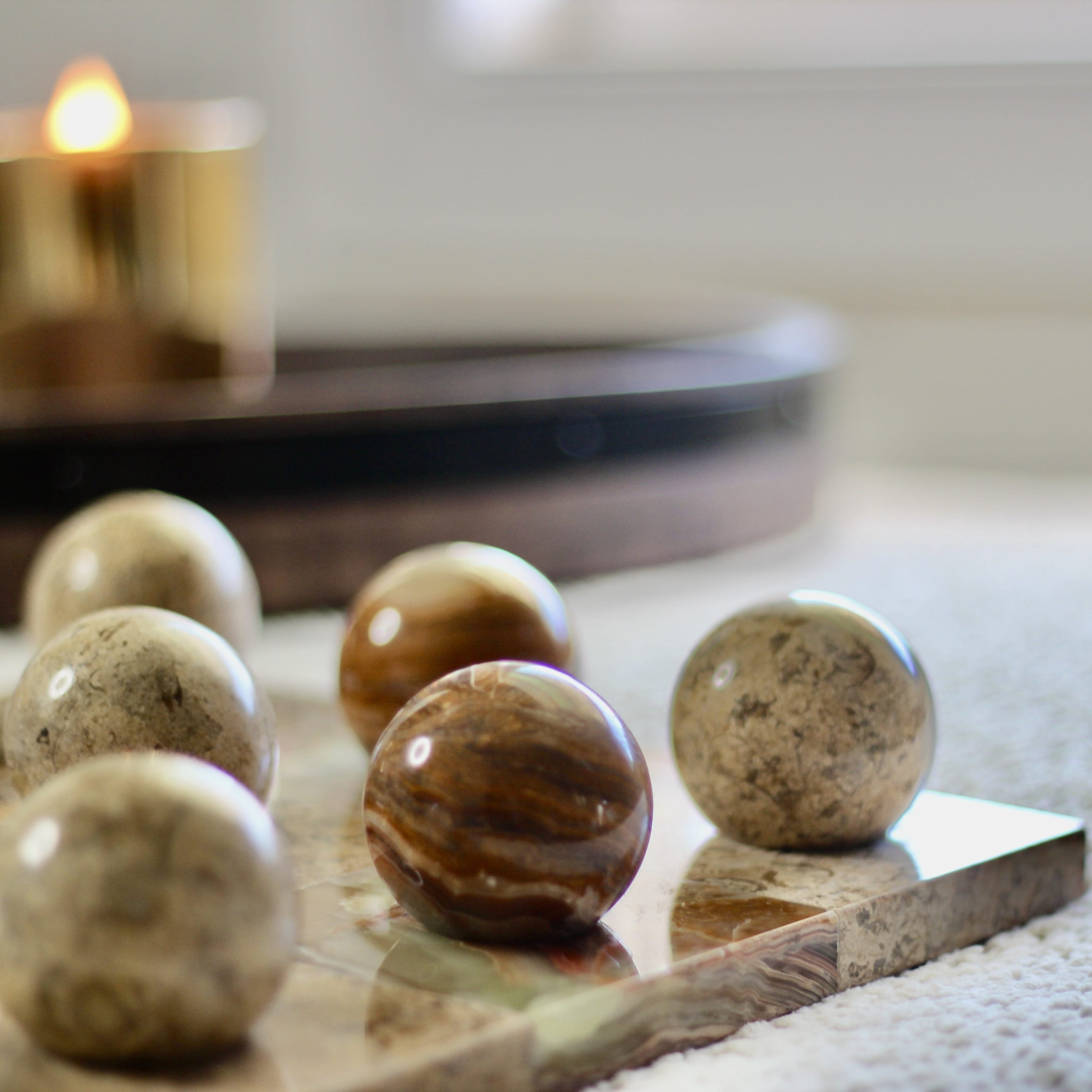 Italian Marble Tic Tac Toe Set (Brown and Coral)