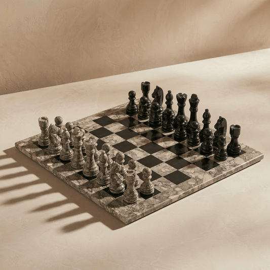 Marble Chess Set with Storage Case - Oceanic and Black - Marble Cultures