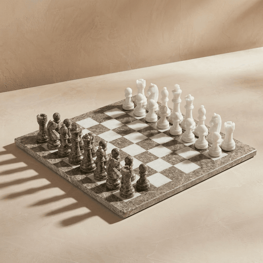Marble Chess Set with Storage Case - Oceanic and White - Marble Cultures