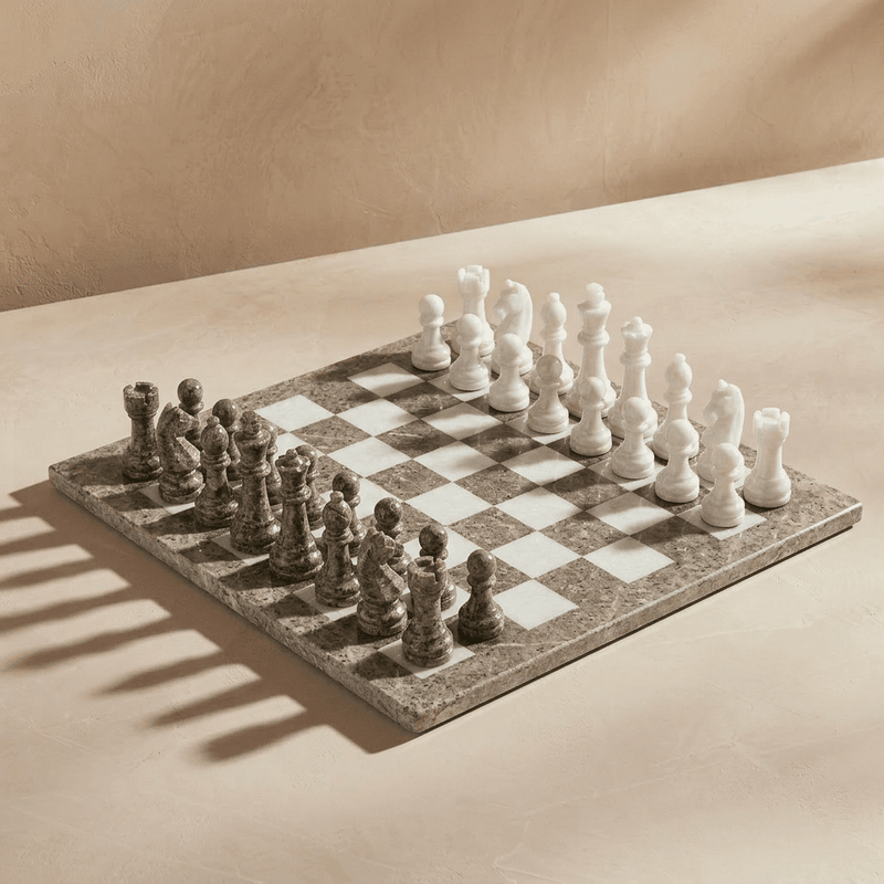 Marble Chess Set with Storage Case - Oceanic and White - Marble Cultures