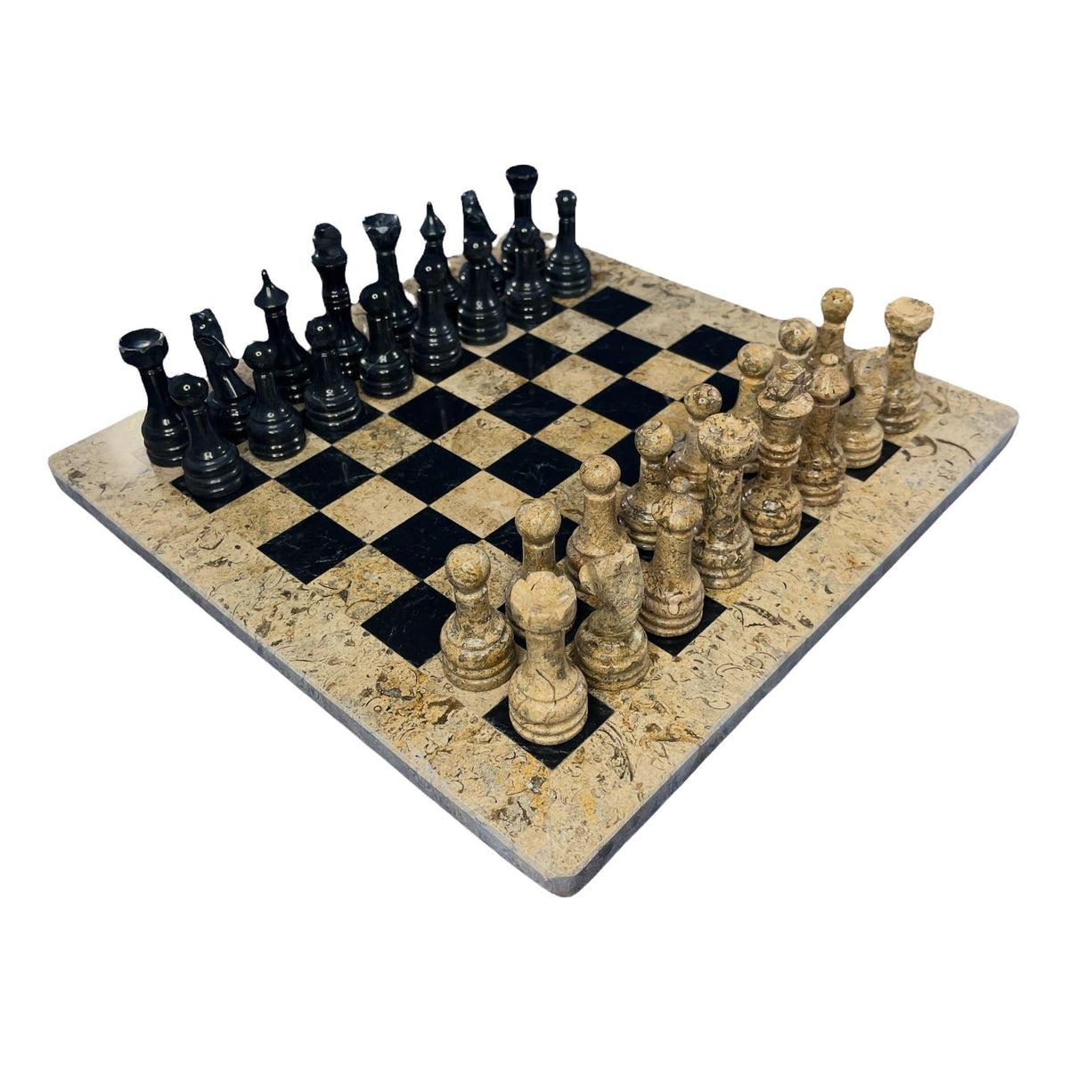 Marble Chess Set with Storage Case - Coral and Black - Marble Cultures