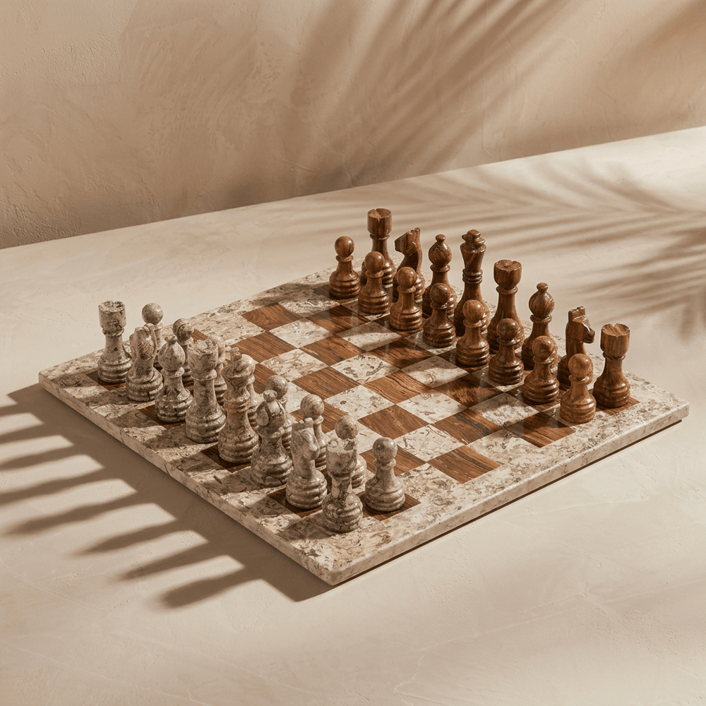 Marble Chess Set with Storage Case - Coffee and Brown