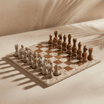 Marble Chess Set with Storage Case - Coffee and Brown
