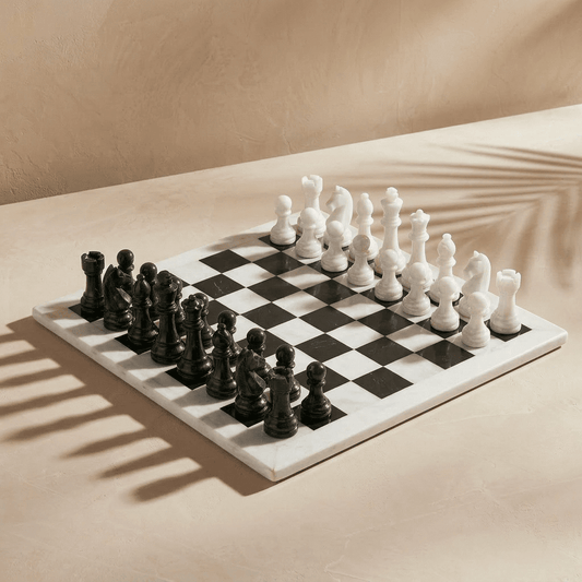 Marble Chess Set with Storage Case - White and Black - Marble Cultures