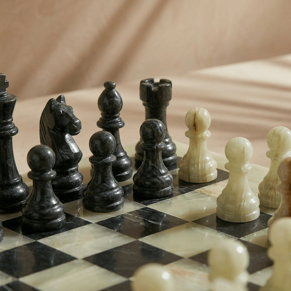 Marble Chess Set with Storage Case - Green Onyx and Black - Marble Cultures