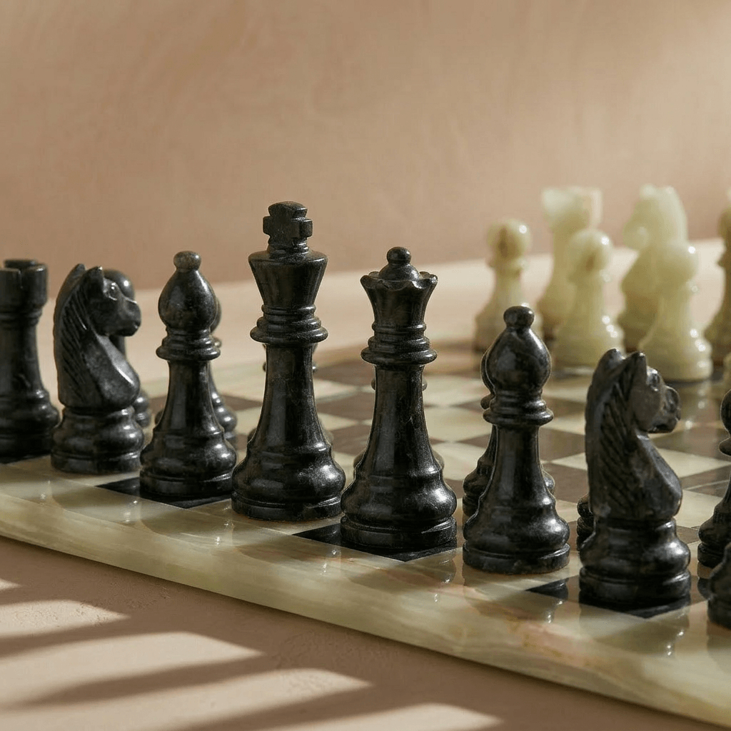 Marble Chess Set with Storage Case - Green Onyx and Black - Marble Cultures