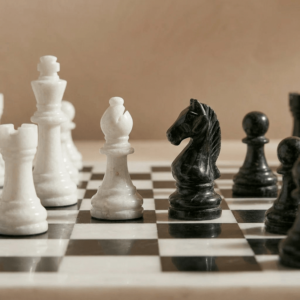 Marble Chess Set with Storage Case - White and Black