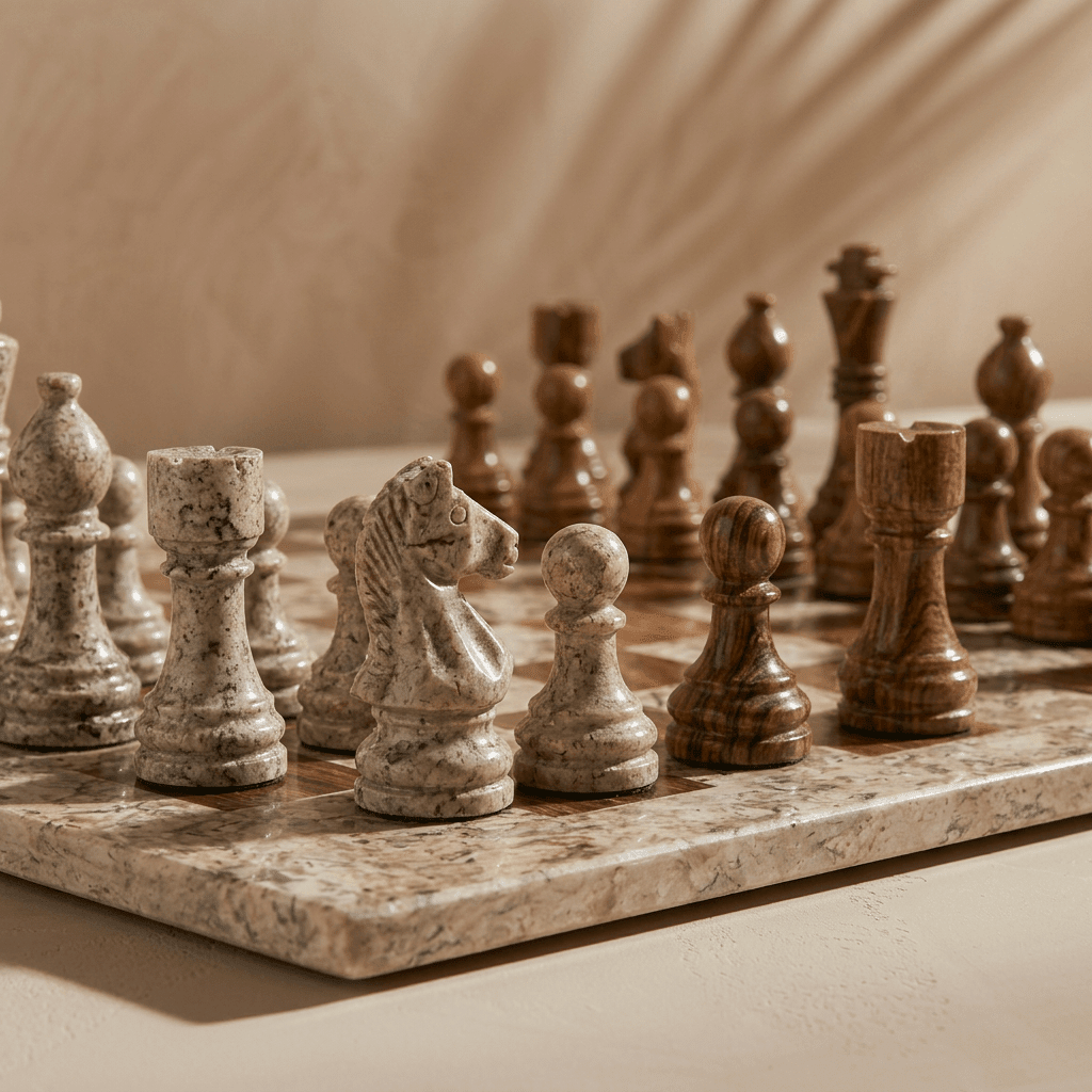 Marble Chess Set with Storage Case - Coffee and Brown - Marble Cultures