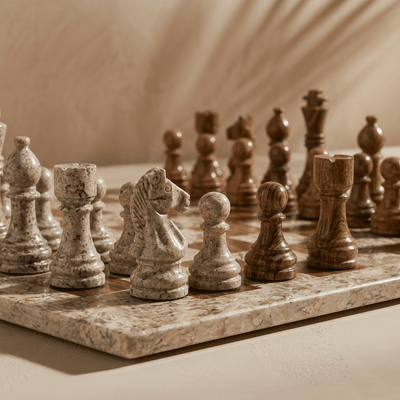 Marble Chess Set with Storage Case - Coffee and Brown