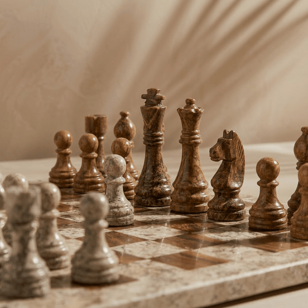 Marble Chess Set with Storage Case - Coffee and Brown - Marble Cultures