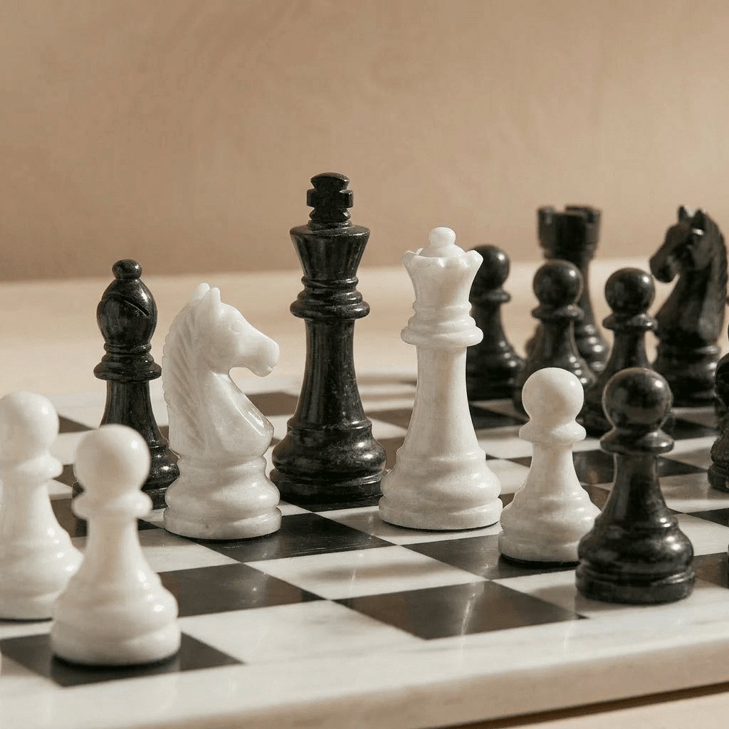 Marble Chess Set with Storage Case - White and Black - Marble Cultures