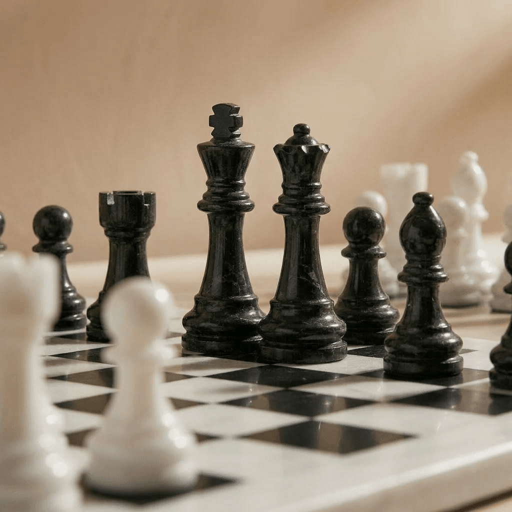 Marble Chess Set with Storage Case - White and Black - Marble Cultures