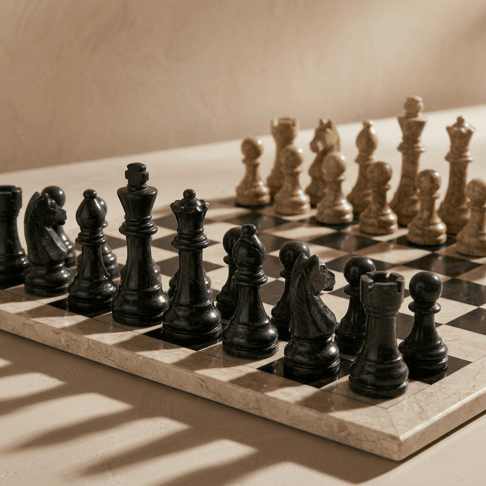 Marble Chess Set with Storage Case - Coral and Black